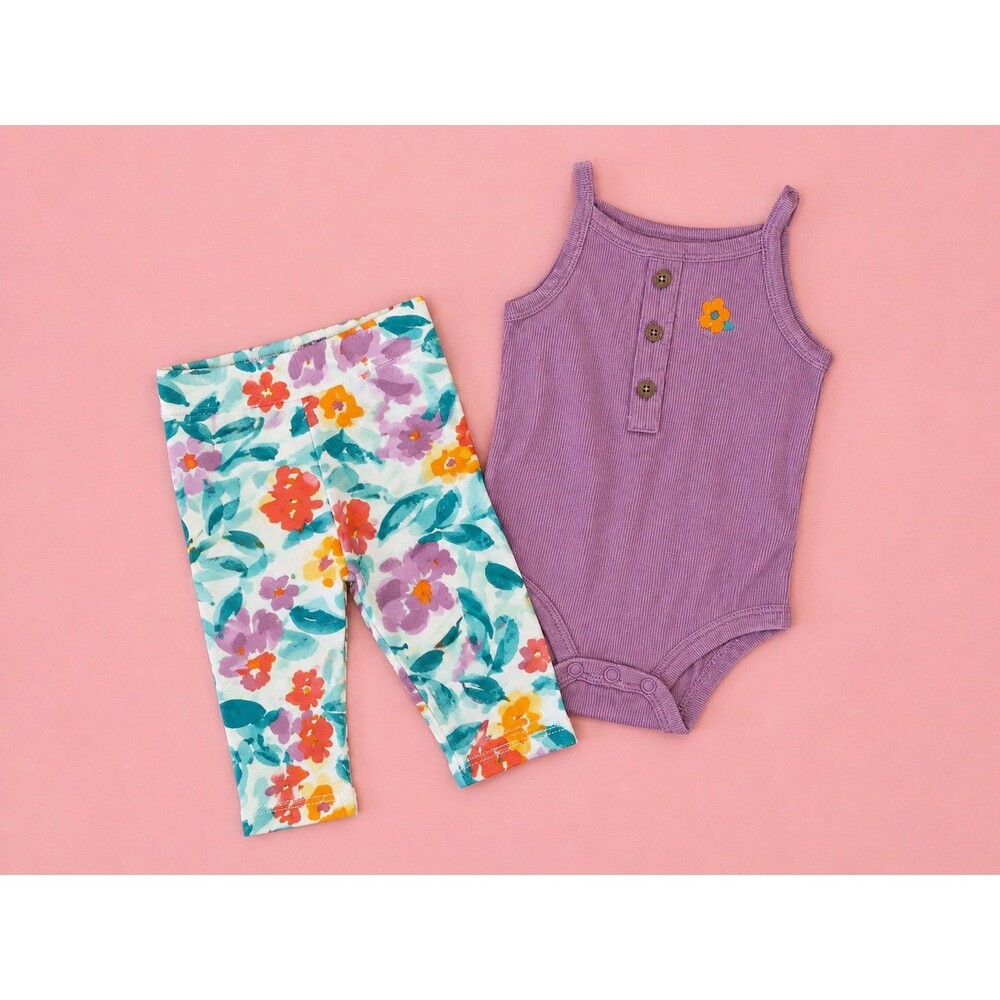 Carter’s 2pc Baby Outfit Purple Watercolor Floral 3 Months